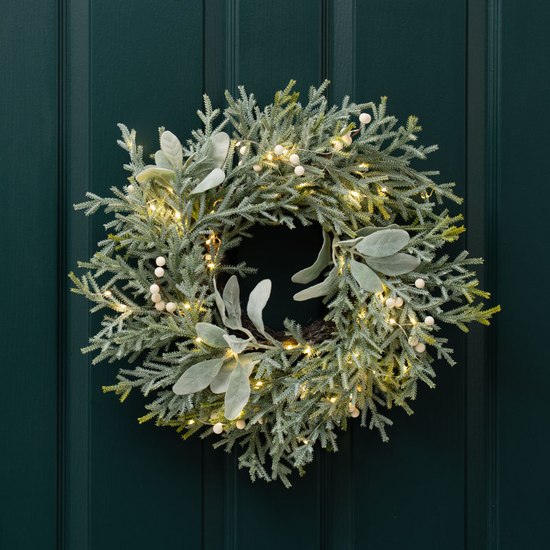 45cm Frosted Wreath with Lambs Ear 