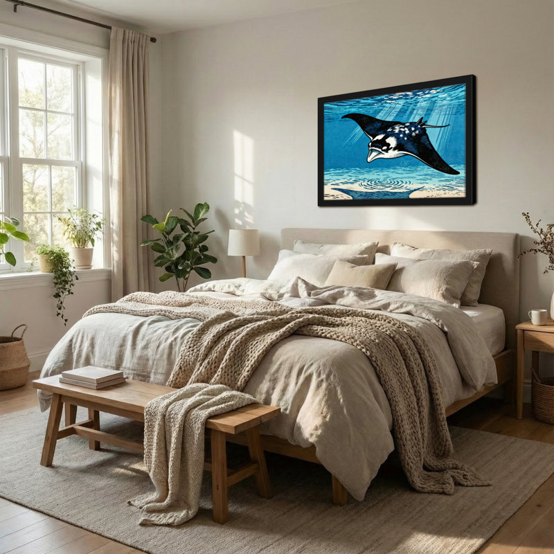 Animals Manta Ray Underwater Ocean Scene Print, 24" H x 36" W
