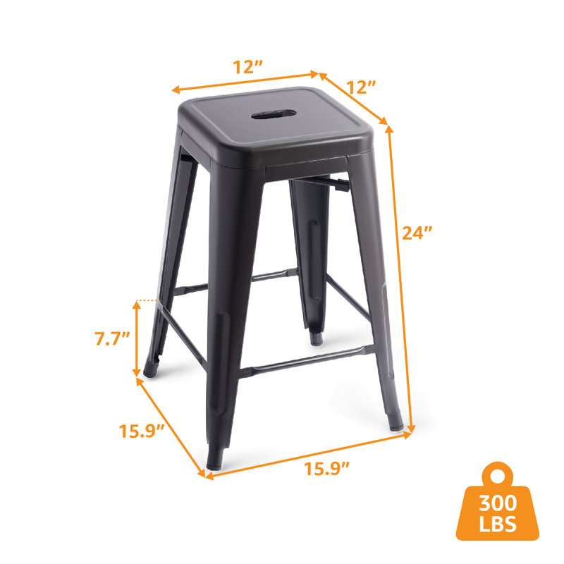 24 inch Black Metal Stackable Bar Height Stool, Set of 4, Bar Stool (24" Seat Height), Black