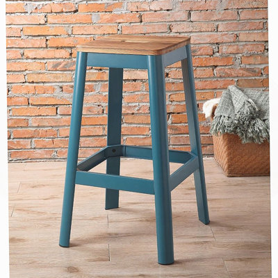 Tabouret de bar décontracté à structure en bois bleu sarcelle, parfait pour les salles à manger modernes et élégantes