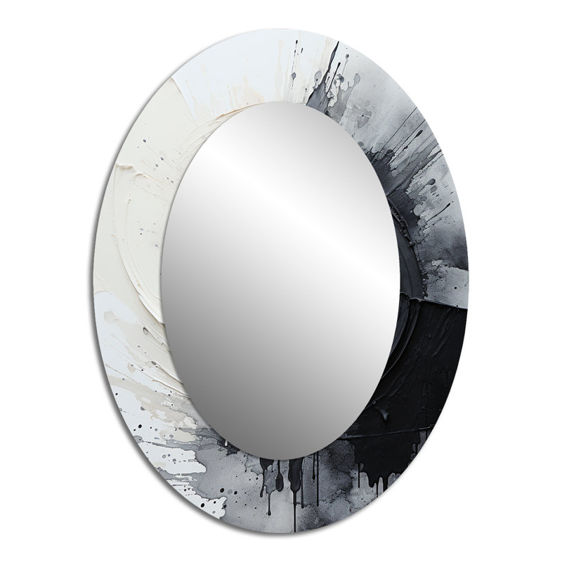 Black And White Zen Spiral I - Gray Modern Oval Wall Mirror, 40" x 30"
