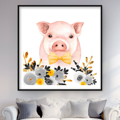 Chic Pig - Yellow Framed Matted Print for Home Decor