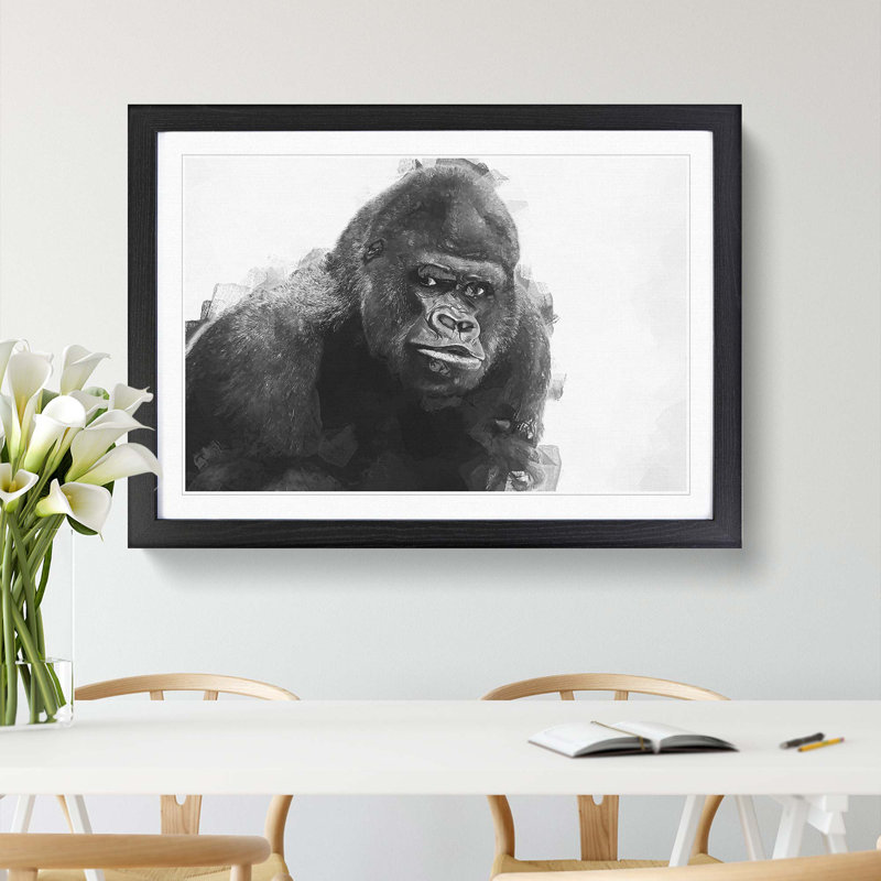 A Silverback Gorilla in Abstract - Framed Print, 27cm H x 36cm W x 2cm D, Black Framed