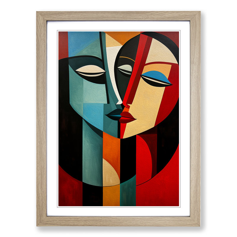 Two Women in Love Constructivism - Framed Print, 34cm H x 25cm W x 2cm D, Oak