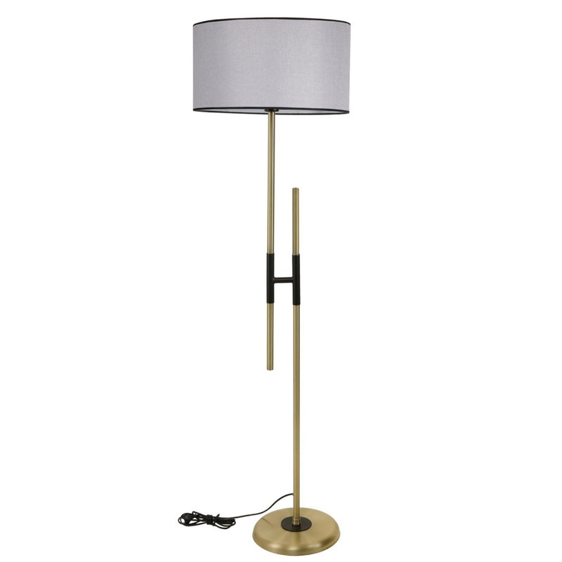 Luro Modern Floor Lamp with Metal Body, Light Grey Fabric Cap, 65.0 in Height | Chrome Coating, E 27 Socket (Max 60 W) | Stylish Design for Living Room & Bedroom, Durable Electrostatic Oven Dried Paint Finish