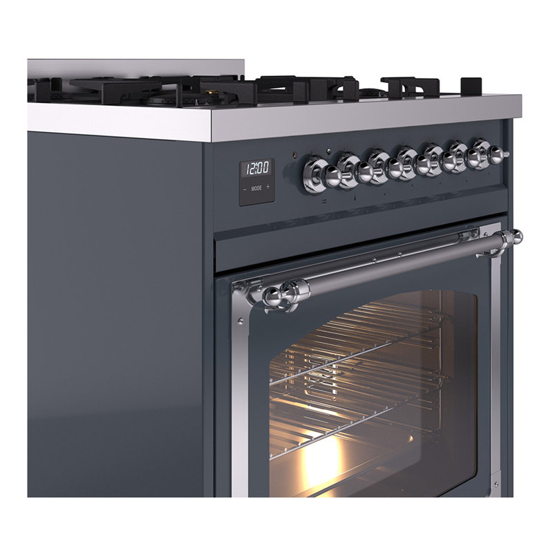 ILVE Nostalgie II Noblesse 30 in Dual Fuel Range, Blue Gray/Chrome, Natural Gas
