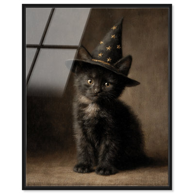 Mystic Meow, impression murale rétro encadrée par Art Remedy, cadre noir, 36 x 45