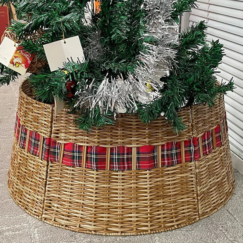 Jupe d'arbre de Noël écossaise 26 po base tissée à la main rustique