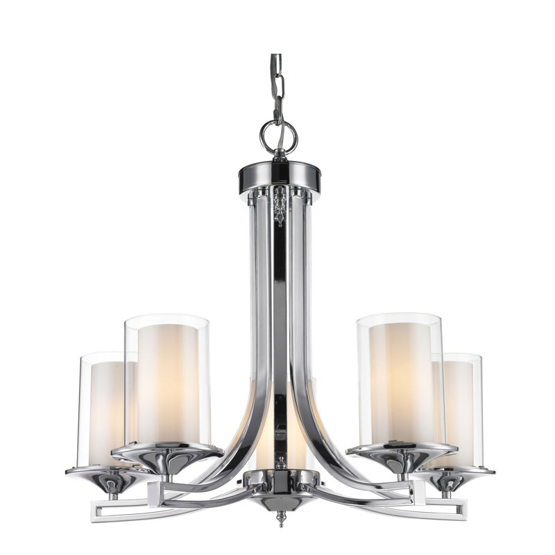5-Light Silver Chandelier With Clear Glass Shades