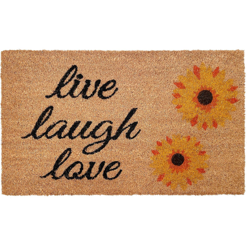 Paillasson 17 po x 29 po à motif floral naturel jaune et noir Live Love Laugh