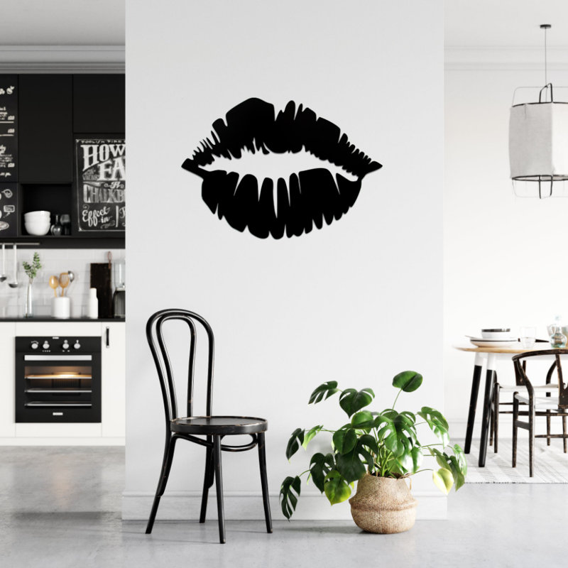 Lips Metal Wall Art - Modern Pop Art Decor - Abstract Lip Silhouette Design Sculpture - Contemporary Wall Hanging - Industrial Metal Art - Bedroom Dressing Room Home Decor - Bold Statement Art Piece