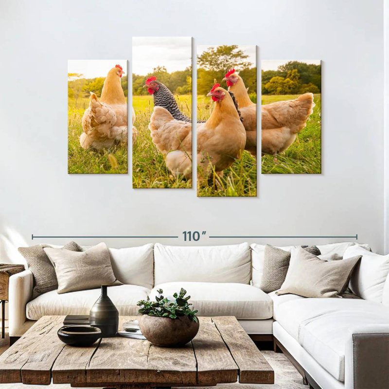 Poulets Brampt à la recherche de nourriture, H 54 po x l 84 po