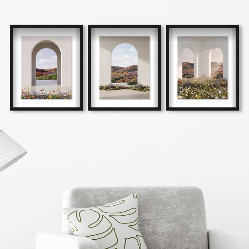 Paradise Arches Set Shadowbox Architecture Print by Oliver Gal, Black Frame, 16 x 20, 17.5"H x 21.5"W, Black Shadowbox