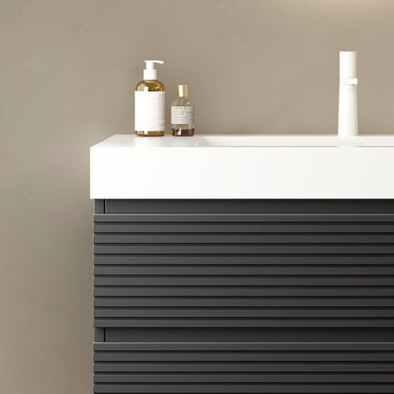 Lavabo de salle de bain rectangulaire encastré de 36 po pour salle de bain - Surface solide blanche, style scandinave moderne, facile à nettoyer, à user, avec trou de robinet et trop-plein, couvercle de lavabo et tuyau d'évacuation extensible,