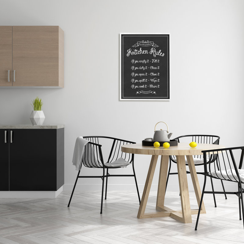 «Kitchen Rules Chalkboard», reproduction d'art textuel sur toile, Giclée encadrée blanc bord de mer