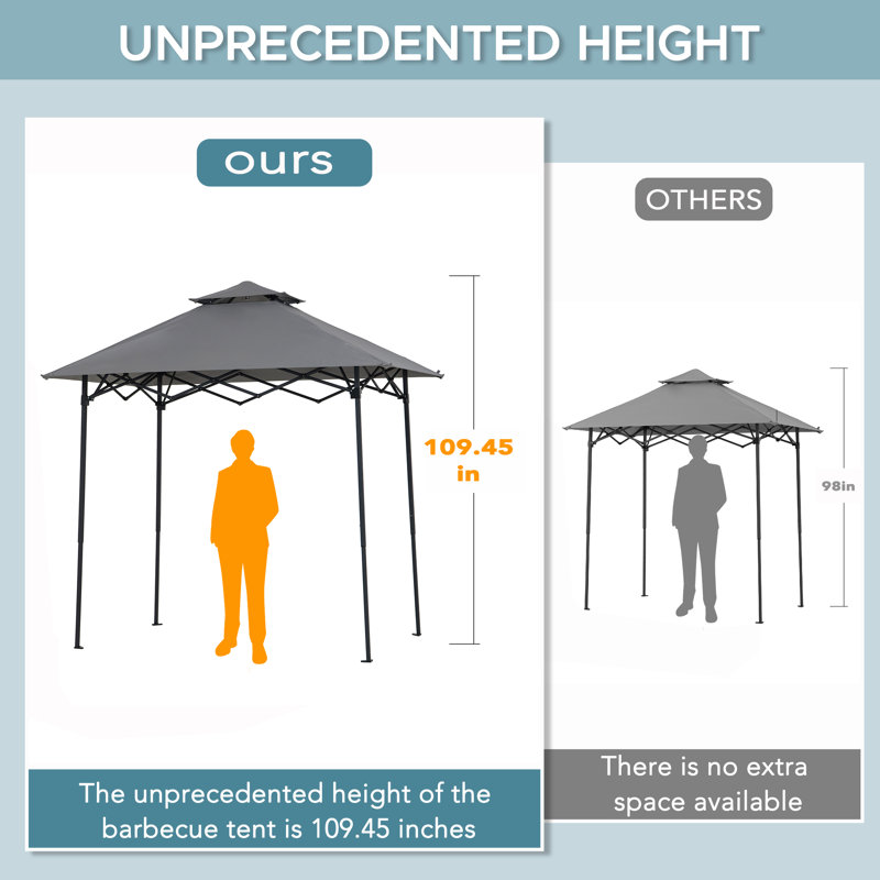 SUNJOY 8' x 5'  Pop up Grill Gazebo Double Tiered Outdoor Gazebo Standing-Height Canopy with Magnetic LED Light, Adjustable Ceiling Height, for BBQ,Picnics, Outdoor Events