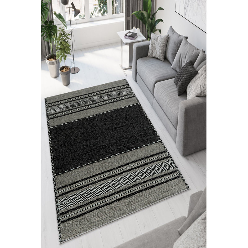 Stylish Dark Grey Area Rug (31.5 x 47.2 inches), 100% Polyester, 650 g/m² | Non-Slip PVC Dot Underside, Antibacterial & Eco-Friendly | Machine Washable, Perfect for Home Decor & High-Traffic Areas