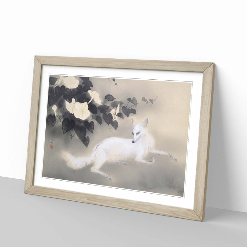 White Fox by Kansetsu Hashimoto - Picture Frame Painting Print, 36cm H x 48cm W x 2cm D, Oak Framed