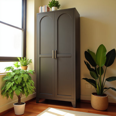 71'' Shapely Doors Cabinet, Metal Storage Cabinet With Doors And Adjustable Shelves, For Bedroom, Living Room, Kitchen(black)