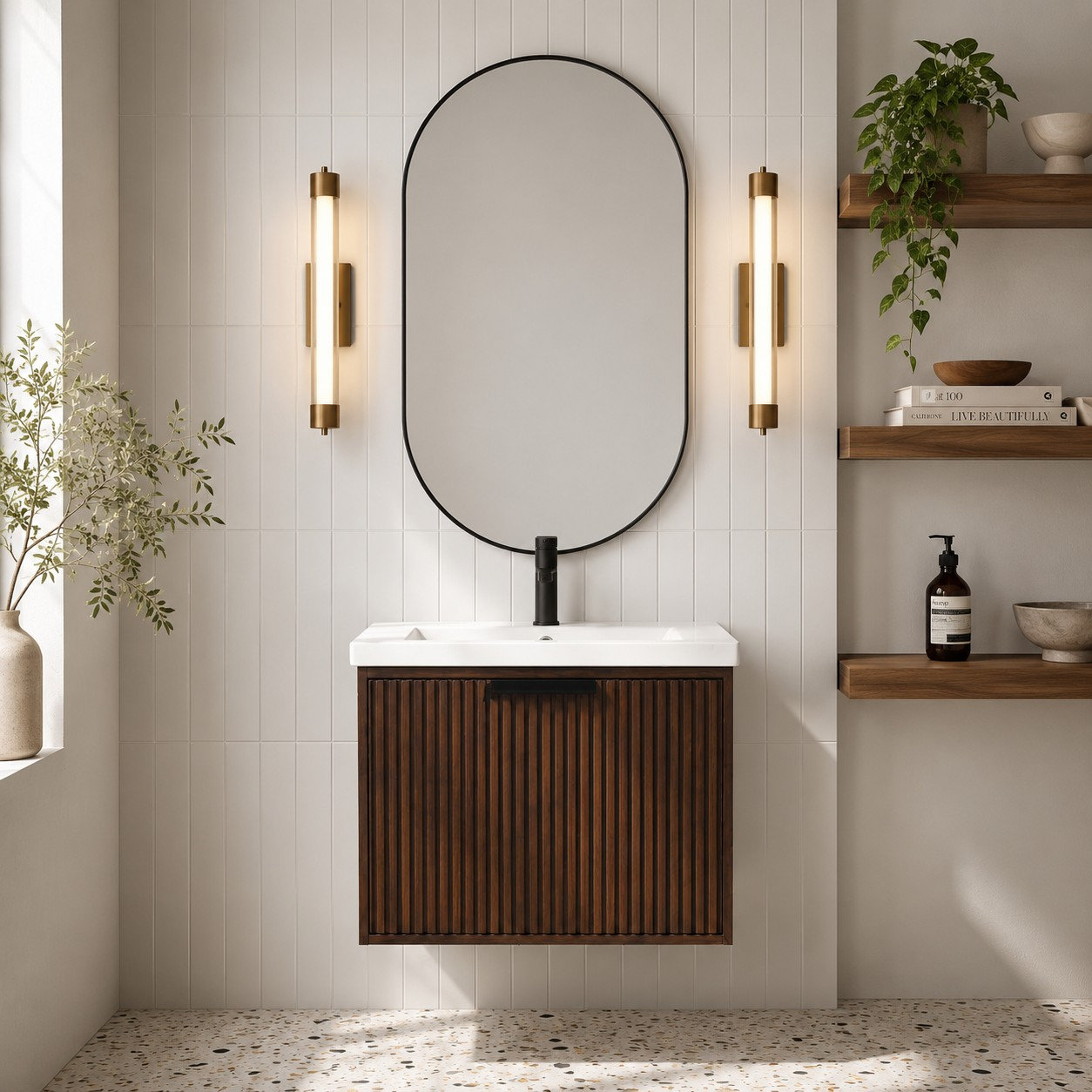 Anelie 24" Single Bathroom Vanity, Walnut, Matte Black