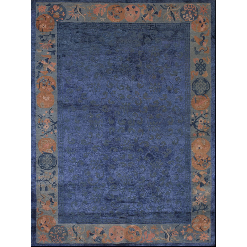 Tapis bleu antique en soie bleue