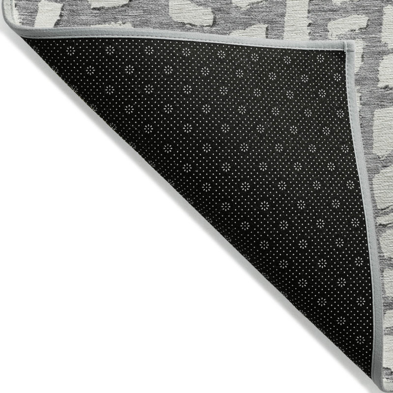 Tapis intérieur lavable abstrait gris et ivoire 5 pi x 8 pi