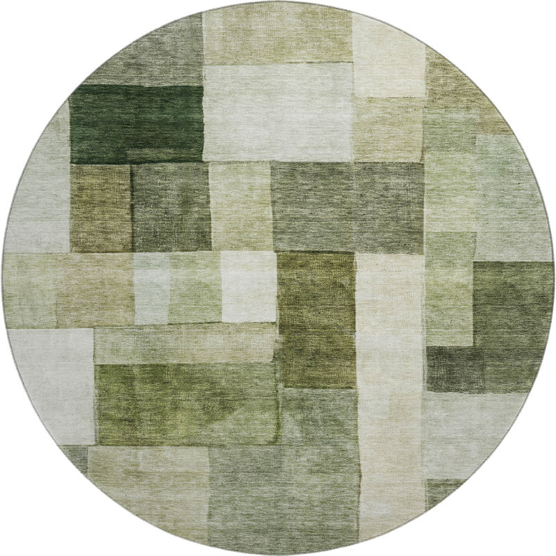 Premium Machine Washable Lyndhurst AMF1190 Squares Rug, Rond 8 pi