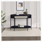 Black Oval Sofa Table with Bottom Shelf