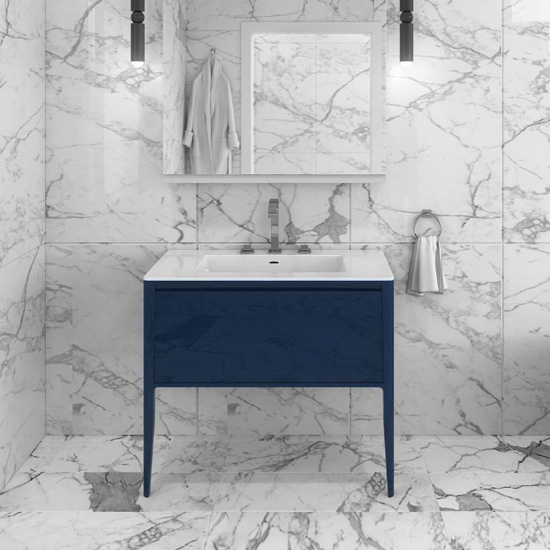 Luxe 30" Gloss Vanity With Counter, Navy