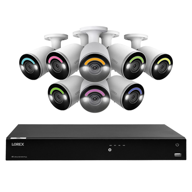 Lorex Fusion 4K 8.0-MP 16-Camera-Capable (8 Wired, 8 Fusion Wi-Fi) 4-TB NVR System with 8 IP Smart-Deterrence Bullet Cameras, N864A64B-8AB8