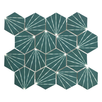 11.8" x 10.2" Art Deco Hexagon Recycled Glass Floor & Wall Mosaic Tile