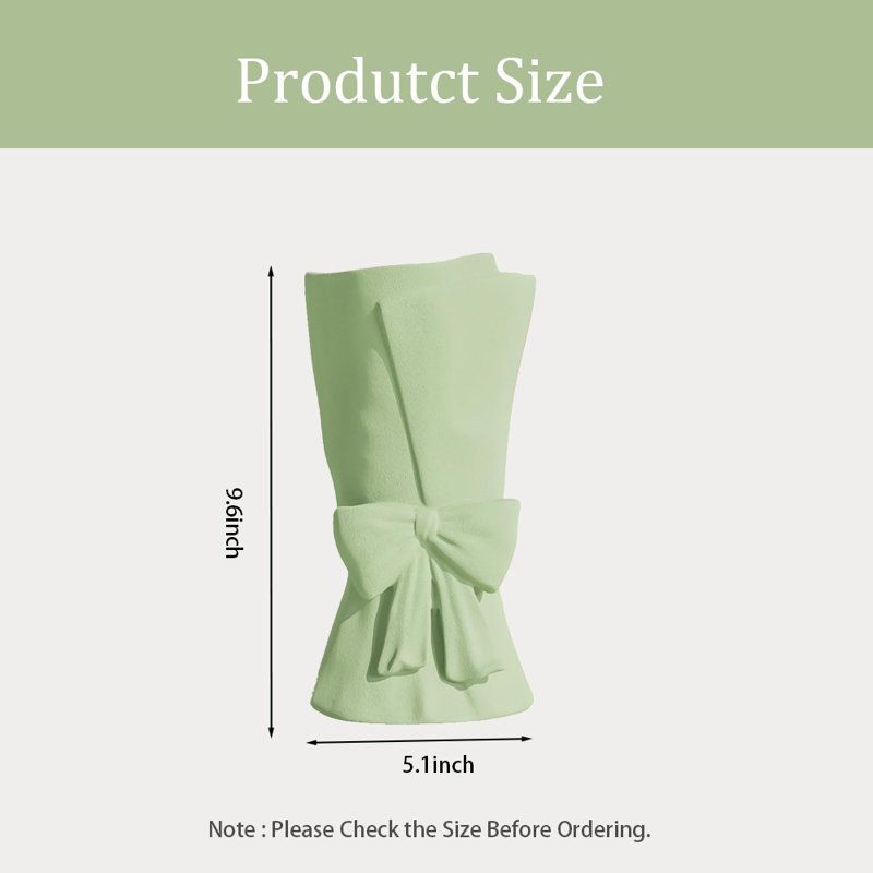 Ceramic Bow Vase,  Decorative Flower Vase, Green