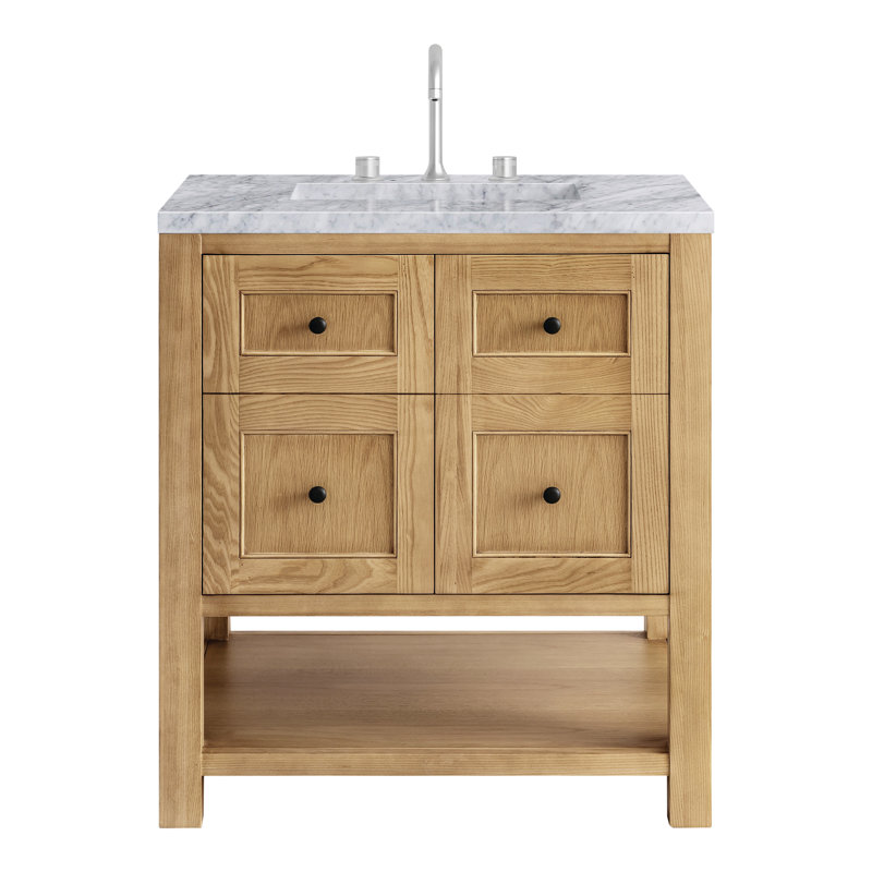 Breckenridge 30'' Single Bathroom Vanity with Top, Light Natural Oak, Carrara White, 8" Widespread
