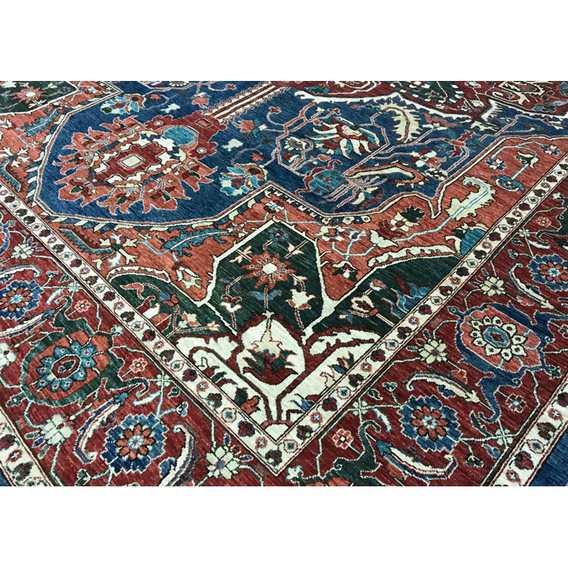Hand-Knotted High-Quality Blue and Red Area Rug