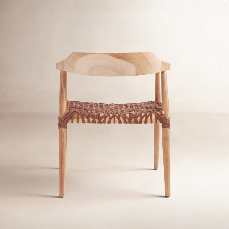 Bruna 22'' Wide Dinning Chair, Unfinished Natural, Cognac Genuine Leather