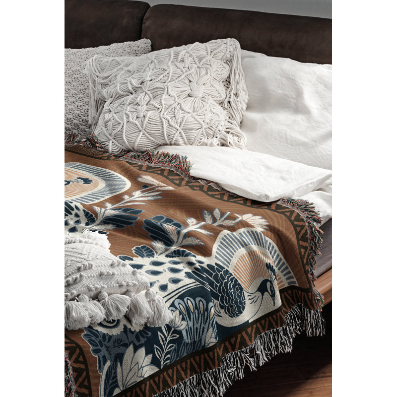 Jeté en mélange de coton Piya Peacock, Orange brûlé, L 70 po x l 50 po