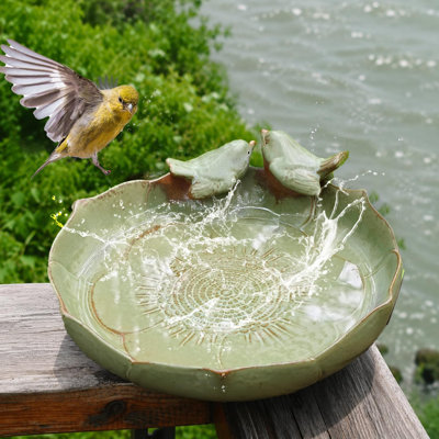 Ceramic Bird Bath Bowl,9.45-Inch BirdBath Bowl Only, Ground Bird Feeders and birdbath,(GREEN)