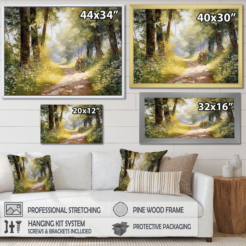 Vélo serein, Piste de vélo II - Impression sur toile encadrée, H 16 po x l 32 po x P 1 po, Cadre simple noir
