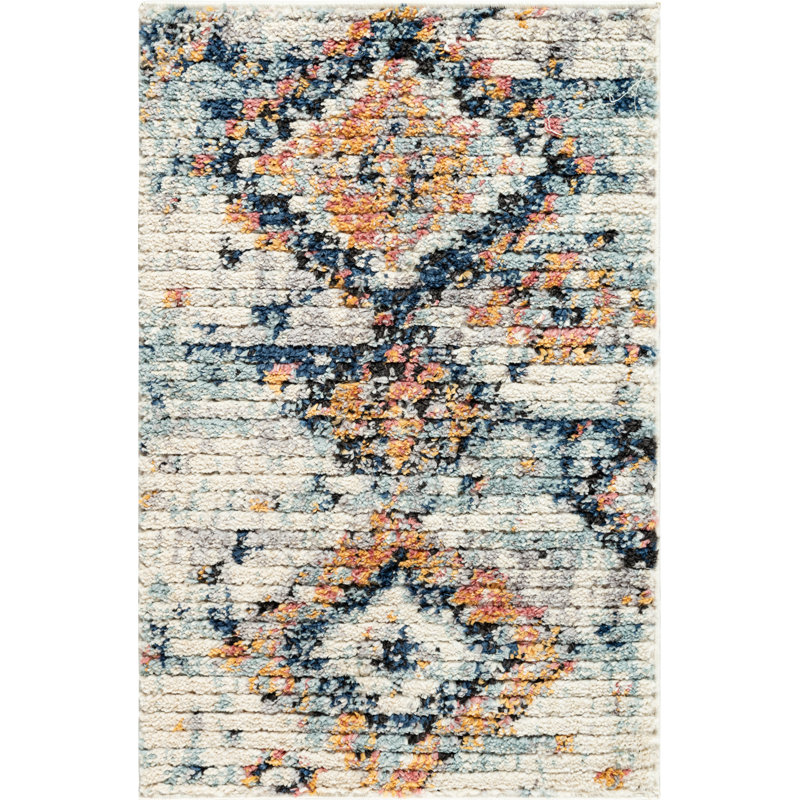 Tapis ivoire / bleu marine Clerge Southwestern, Rectangle 2 pi 2 po x 3 pi 1 po