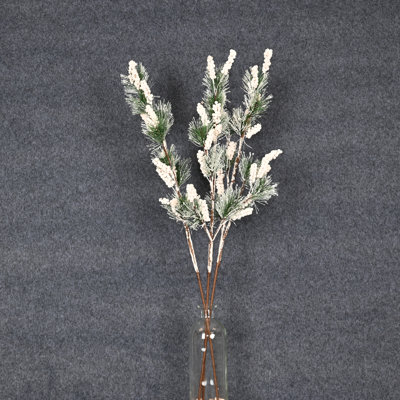 Branche de baies d'aiguille de pin artificielle 32 po pour givrage en hiver, feuilles de brindille à longues branches pour bouquet de fleurs, décoration de table de centre de table