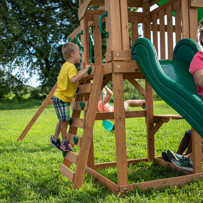 Belmont Cedar Wood Swing Set with Slide and Swings