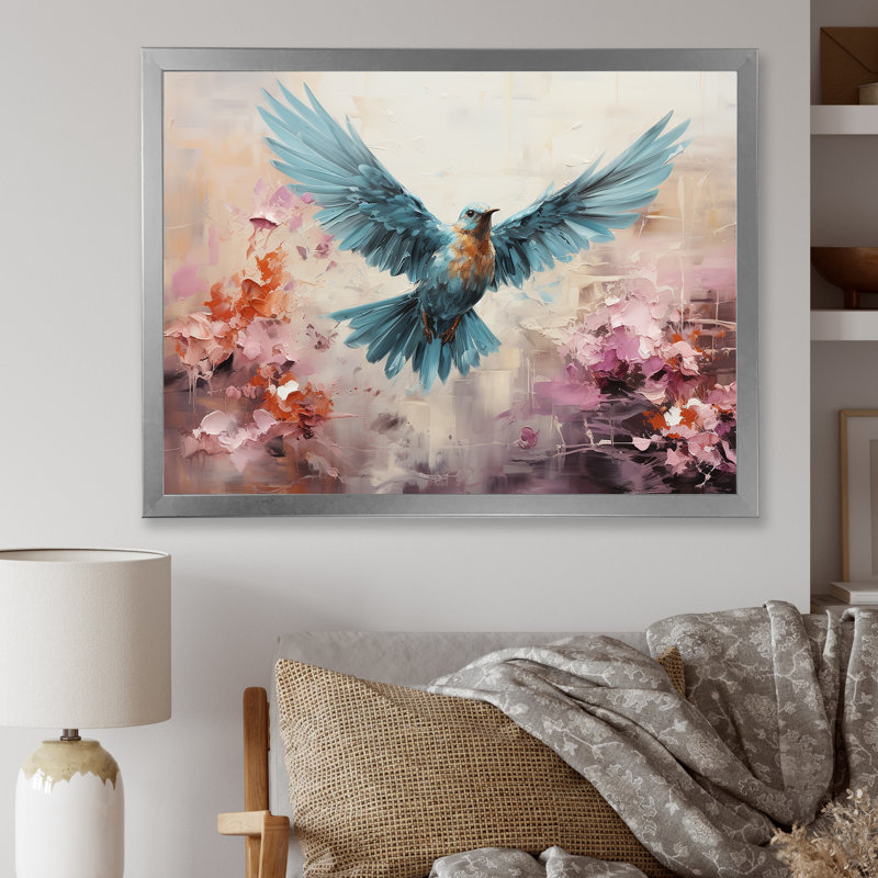 Cerulean Calm Graceful Dove sur toile, Cadre simple argenté, H 34 po x l 44 po x P 1,5 po
