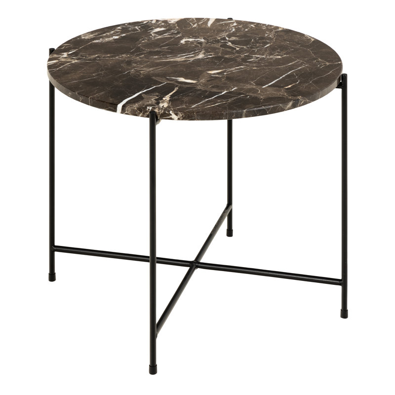 Side Table with Polished Marble Stone 52x40cm, Brown Marble