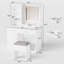 Bureau de coiffeuse blanc avec miroir lumineux, prise de courant et tiroirs de rangement