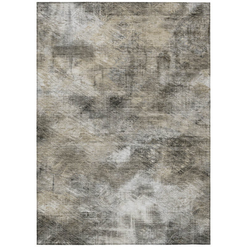 Tapis extérieur lavable abstrait taupe et gris 10 pi x 14 pi
