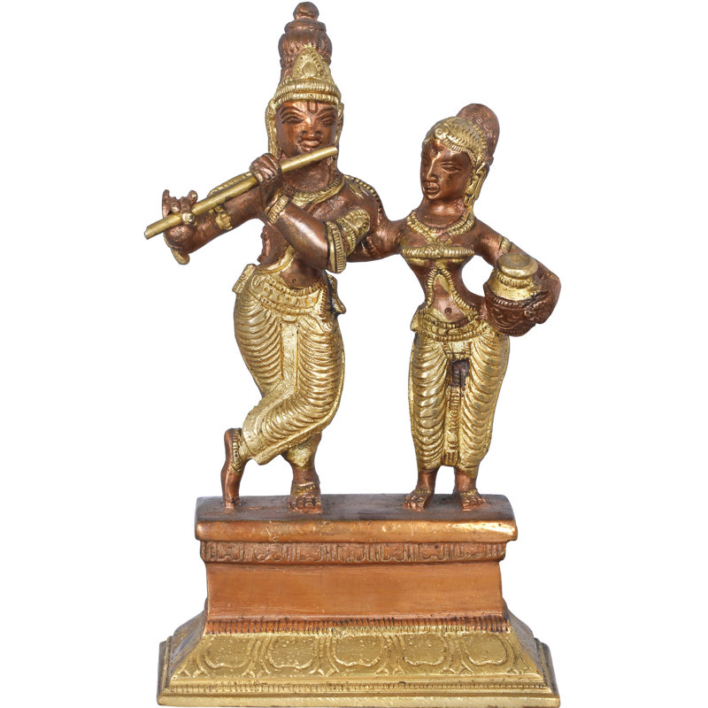 Figurine Radha Krishna en laiton, Cuivre / or