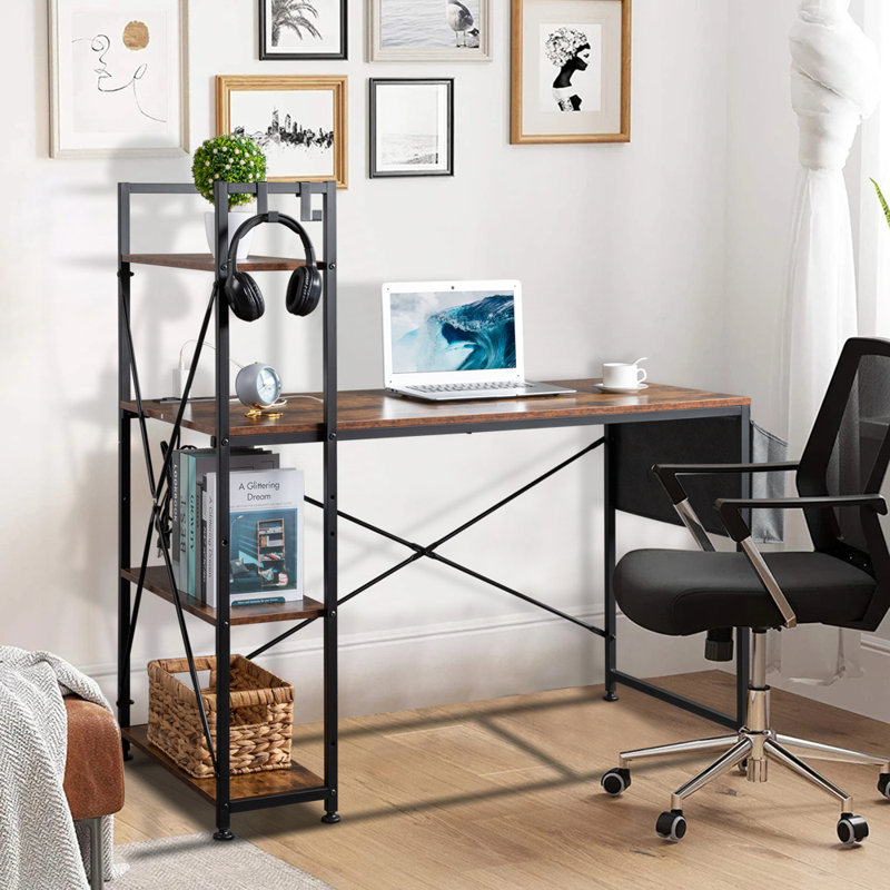 Schulen Computer Desk with Power Outlet, Brown