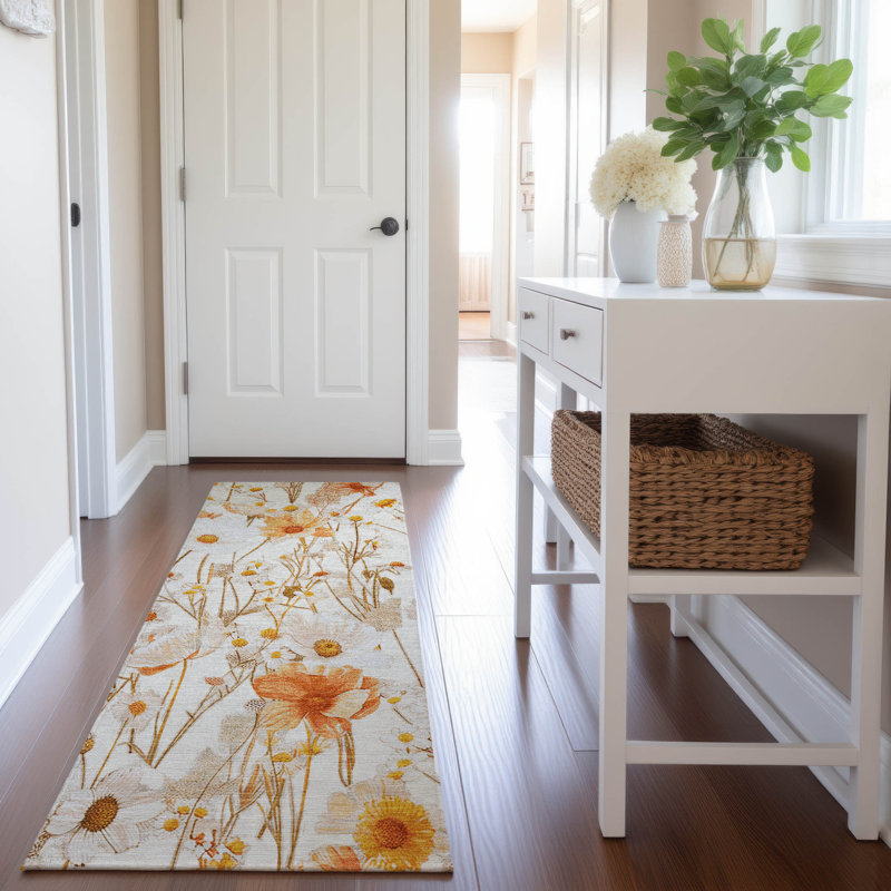 Premium Machine Washable Sykora AMF1500 Floral Rug, Runner 2'3" x 7'6"