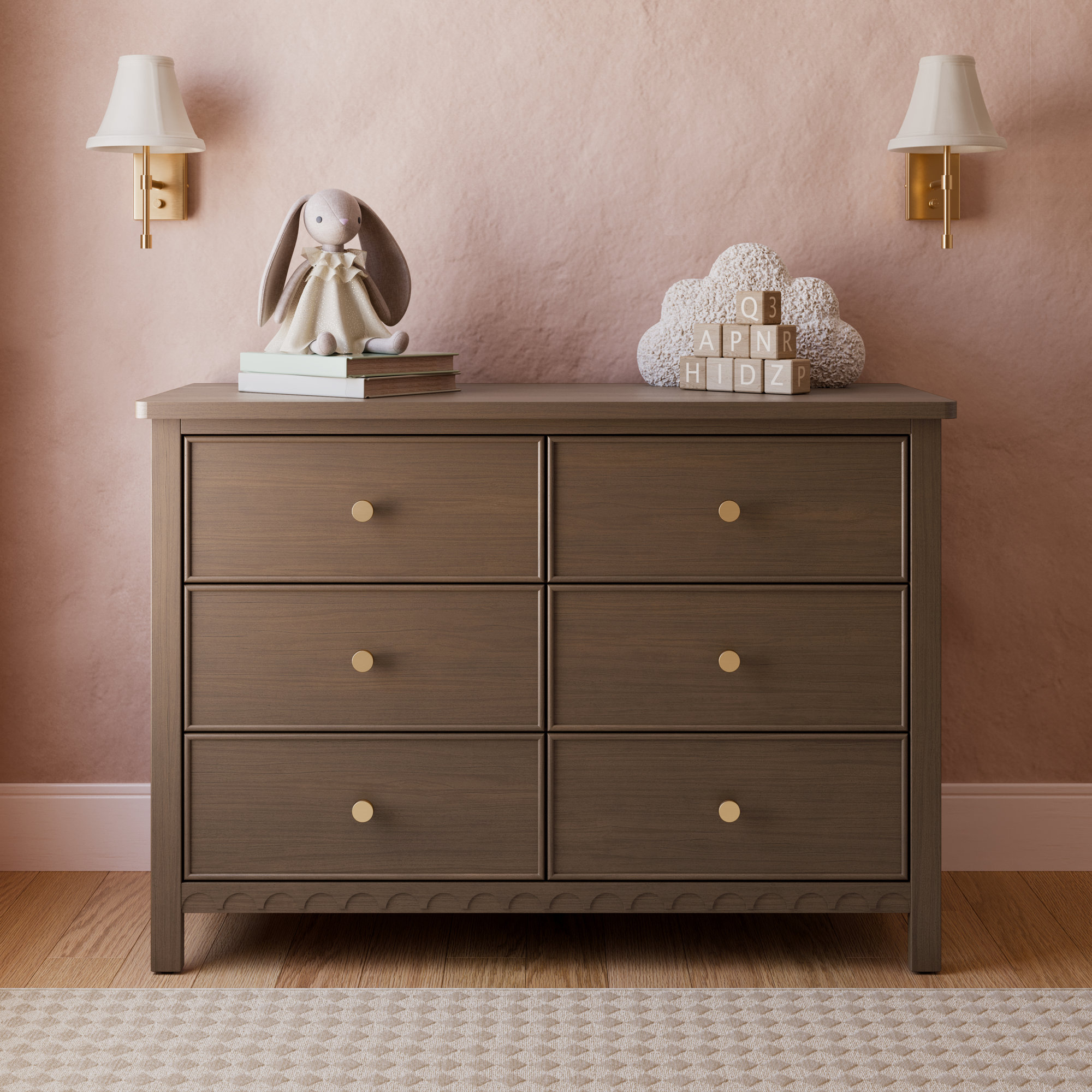 Sasha 6 Drawer Double Dresser, Hazelnut