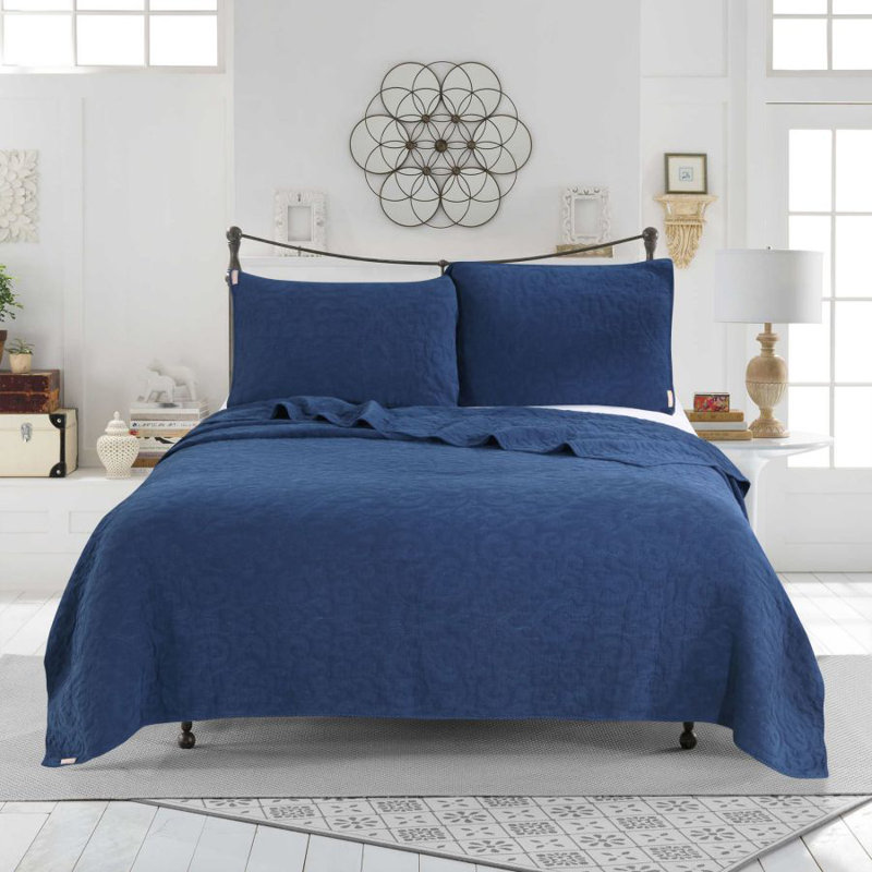 Modern & Contemporary Cotton Quilt, Navy, Queen Quilt + 2 Standard Shams